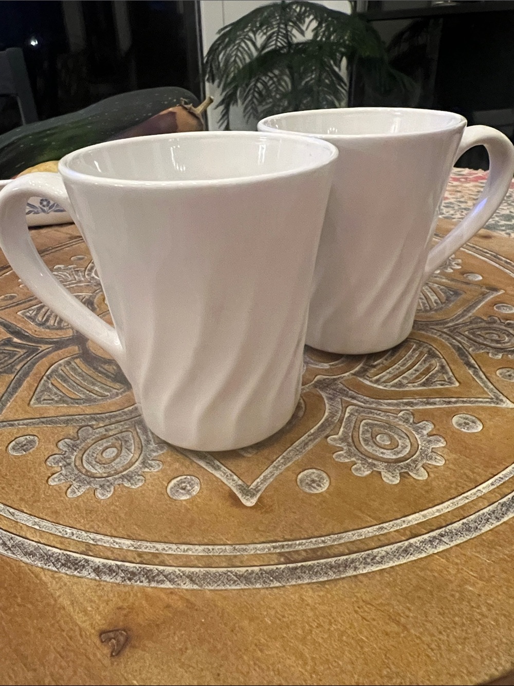 White Swirl Corelle Coordinates Stoneware Coffee Mugs - Set of 2